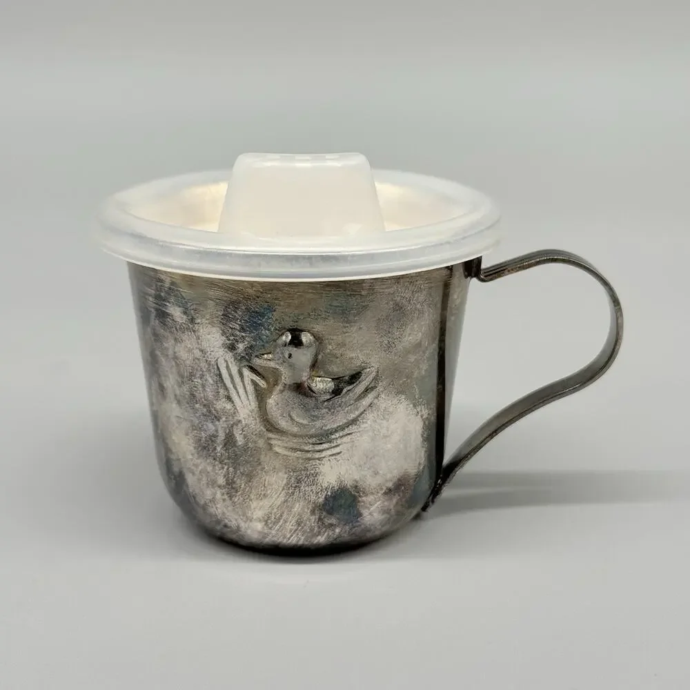 Godinger Duck Silver Plated Baby Cup Handled With Sippy Lid